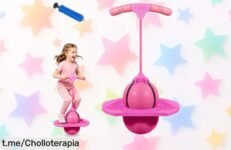Divertida pelota de salto tipo pogo con manija desmontable: perfecta para entrenar equilibrio en casa o jardín, ¡no te pierdas este chollazo que hará reír a grande y pequeños!