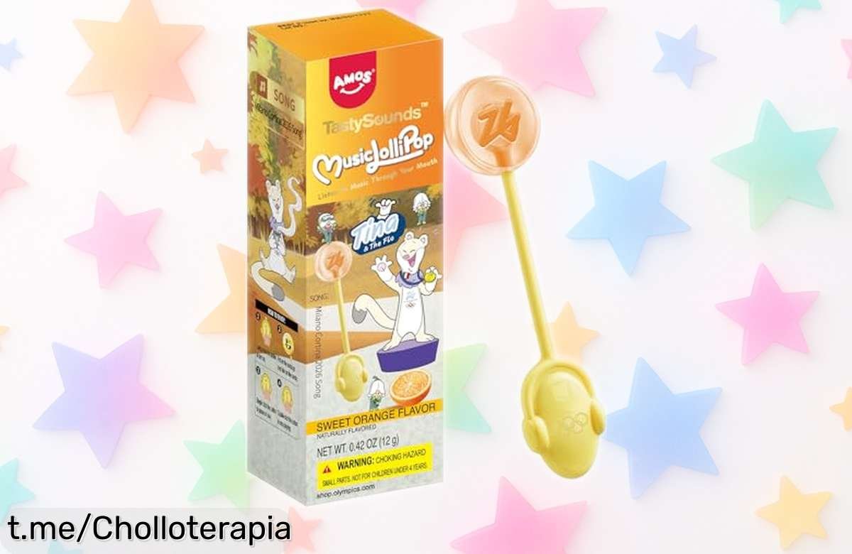 Divertida piruleta musical de naranja Amos Música, un caramelo sin azúcar que hará las delicias en tus fiestas a un precio increíblemente rebajado que no podrás dejar pasar.