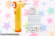 Divertido kit de aerógrafo Mocoli para niños con 12 rotuladores y plantillas a un precio rebajado que hará volar la creatividad de tus peques. ¡No te lo puedes perder!