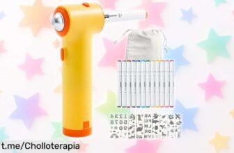 Divertido kit de aerógrafo Mocoli para niños con 12 rotuladores y plantillas a un precio rebajado que hará volar la creatividad de tus peques. ¡No te lo puedes perder!