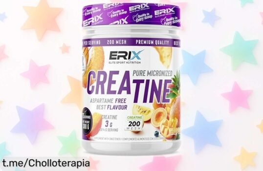 Energiza tu entrenamiento con creatina monohidrato ERIX 300g, disolución inmediata y sabor tropical a un precio loco que no podrás dejar escapar. ¡Activa tus músculos ya!