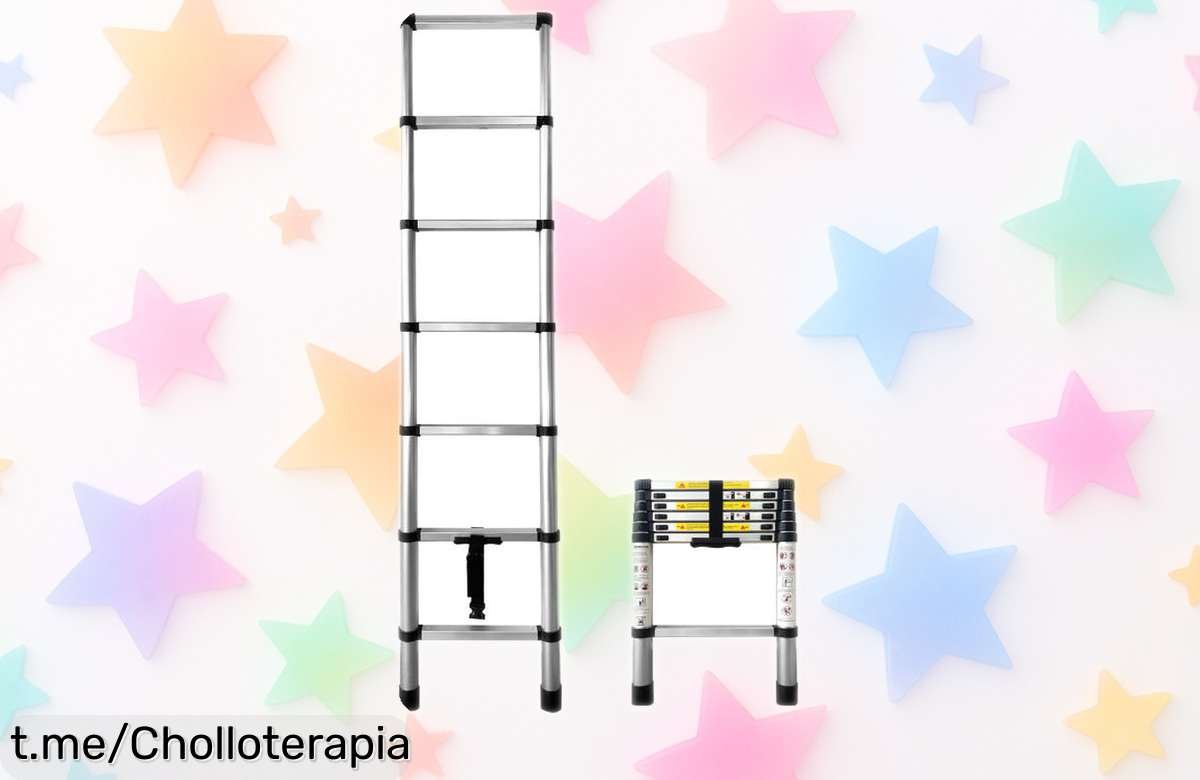 Escalera telescópica plegable Nyana, ¡precio loco para alcanzar las estrellas! Perfecta y segura con base antideslizante; no dejes pasar esta oportunidad que vuela.