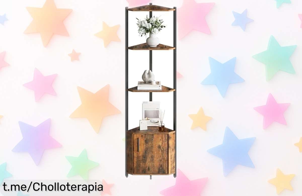 Estantería de esquina alta AffinityFurn: el ofertón que transforma tus rincones en estilo retro, aprovecha este precio loco antes de que se acabe.
