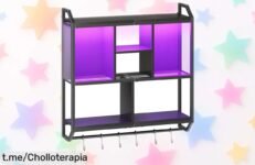 Estantería flotante gaming HOOBRO con luces LED a ritmo de música, perfecto para organizar y dar estilo; espectacular oferta que no puedes dejar pasar ahora mismo.