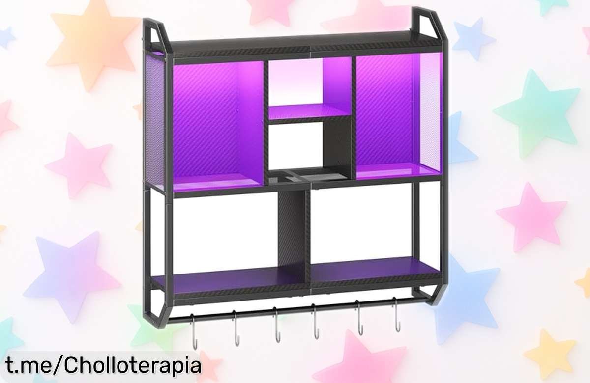 Estantería flotante gaming HOOBRO con luces LED a ritmo de música, perfecto para organizar y dar estilo; espectacular oferta que no puedes dejar pasar ahora mismo.