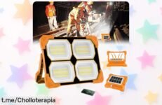 Foco LED solar TSUN 100W con batería, varios modos y cargador para móvil: ¡ofertón que no puedes dejar escapar! Ilumina tus momentos de aventura ahora mismo.