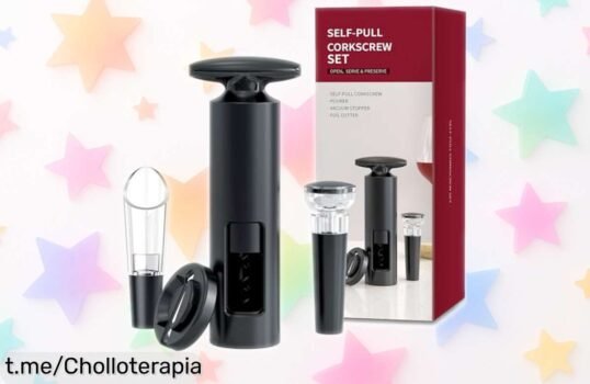 Grandioso abridor de vino 4 en 1 que corta, vierte y sella: ¡preparado para tus cenas! Aprovecha este precio loco antes de que se acabe.