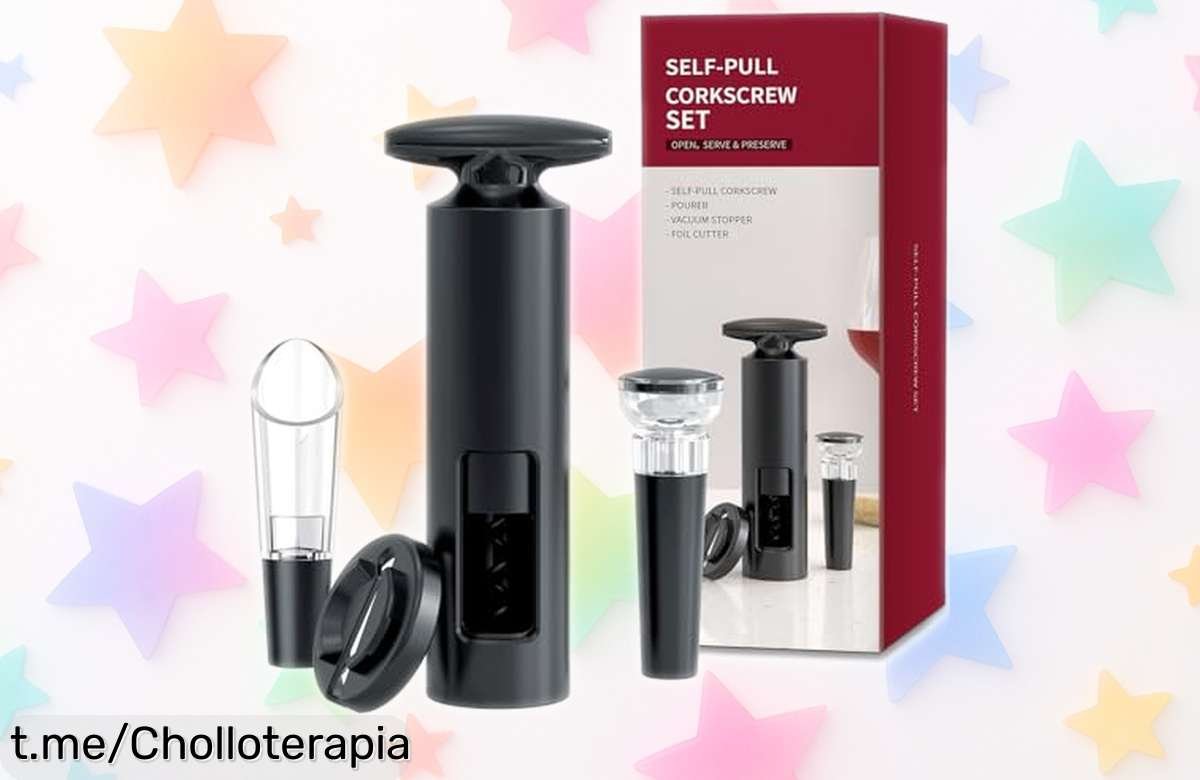 Grandioso abridor de vino 4 en 1 que corta, vierte y sella: ¡preparado para tus cenas! Aprovecha este precio loco antes de que se acabe.