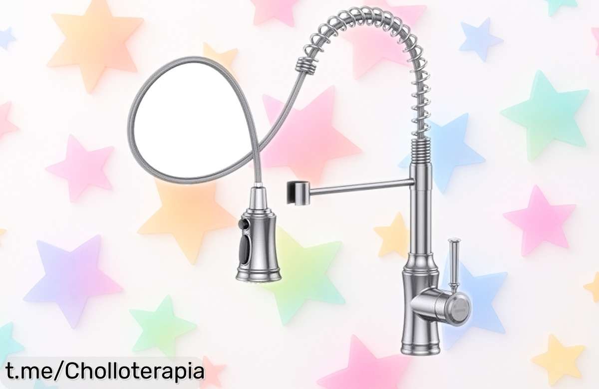 Grifo de cocina HURRAN con caño alto y manguera extensible a un precio tiradísimo, ¡no pierdas la oportunidad de hacer tu vida más fácil mientras ahorras!