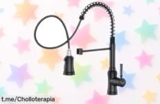 Grifo de cocina HURRAN negro mate con manguera extraíble y giro 360°: ¡chollazo que no puedes dejar escapar para transformar tu fregadero en un superhéroe de limpieza!