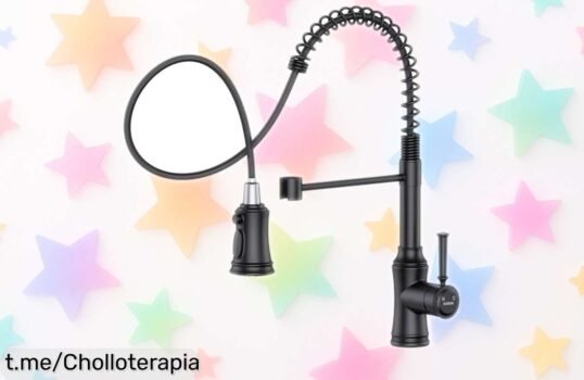 Grifo de cocina HURRAN negro mate con manguera extraíble y giro 360°: ¡chollazo que no puedes dejar escapar para transformar tu fregadero en un superhéroe de limpieza!