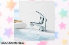 Grifo para lavabo TVTIUO con diseño moderno y cromado: ahorra agua, fácil de instalar y sin ruidos. ¡No te pierdas este chollo irrepetible para tu baño!