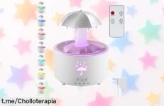 Humidificador con sonido de lluvia y lámpara hongo en 7 colores: un inventazo a precio loco para transformar tu descanso. ¡No te lo pierdas!