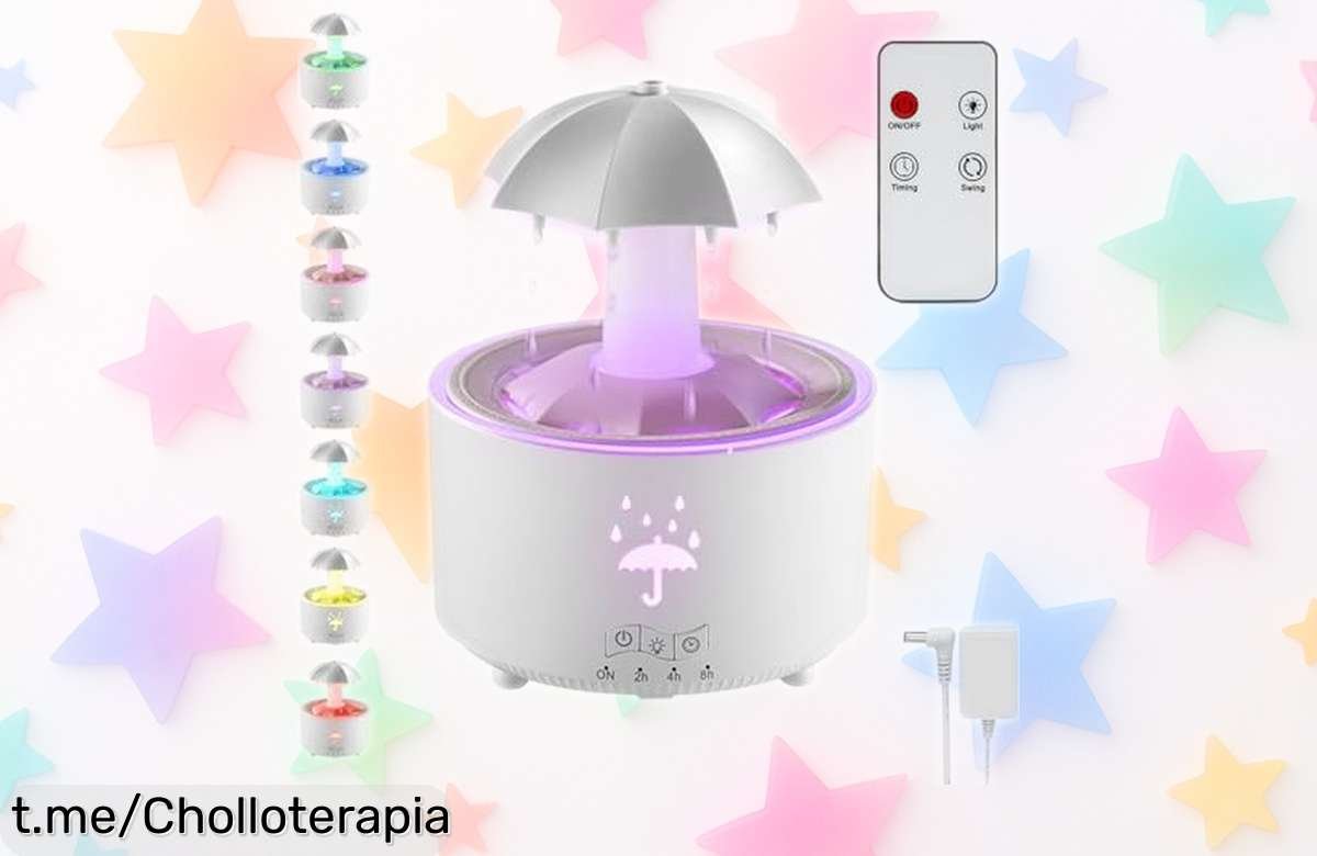 Humidificador con sonido de lluvia y lámpara hongo en 7 colores: un inventazo a precio loco para transformar tu descanso. ¡No te lo pierdas!