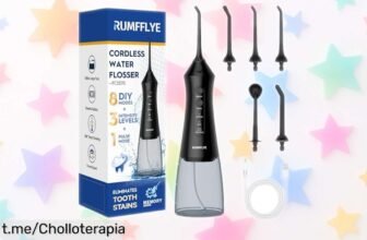 Impresionante irrigador dental portátil RUMFFLYE, ¡oferta nunca vista con 12 modos y 5 boquillas! Aprovecha ahora este super chollo para lucir una sonrisa espectacular.