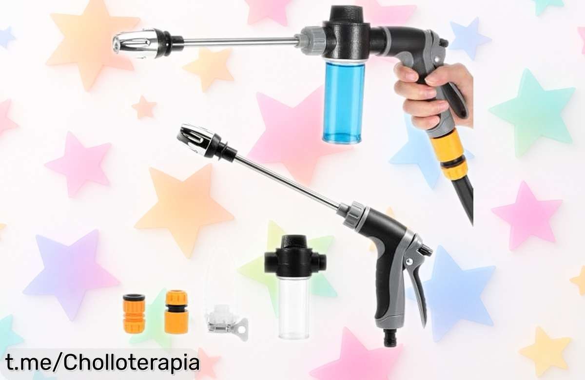 Impresionante pistola de alta presión Power Jet con 3 chorros y depósito de espuma, ¡aprovecha este ofertón que no volverá! Tu coche y jardín brillarán sin esfuerzo.