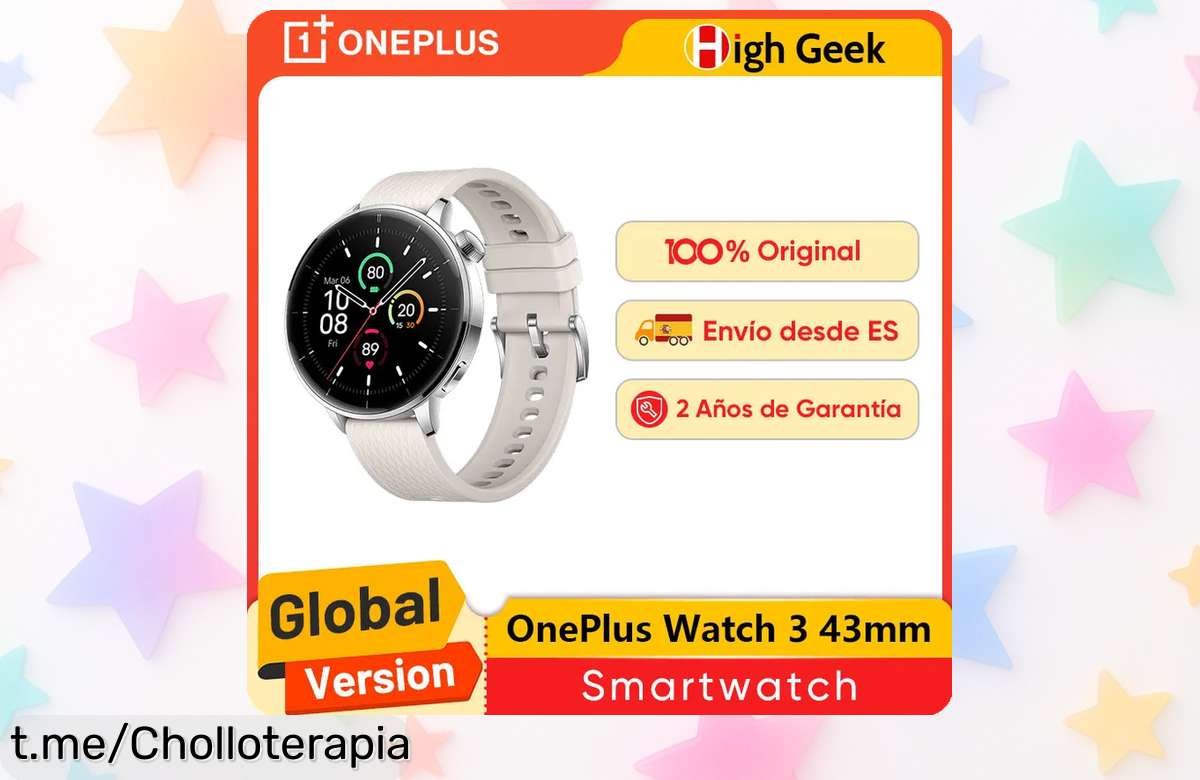 Impresionante smartwatch OnePlus Watch 3 con pantalla AMOLED, conexión GPS y un descuentazo que no te puedes perder para estar siempre a la última. ¡No dejes pasar esta oportunidad!