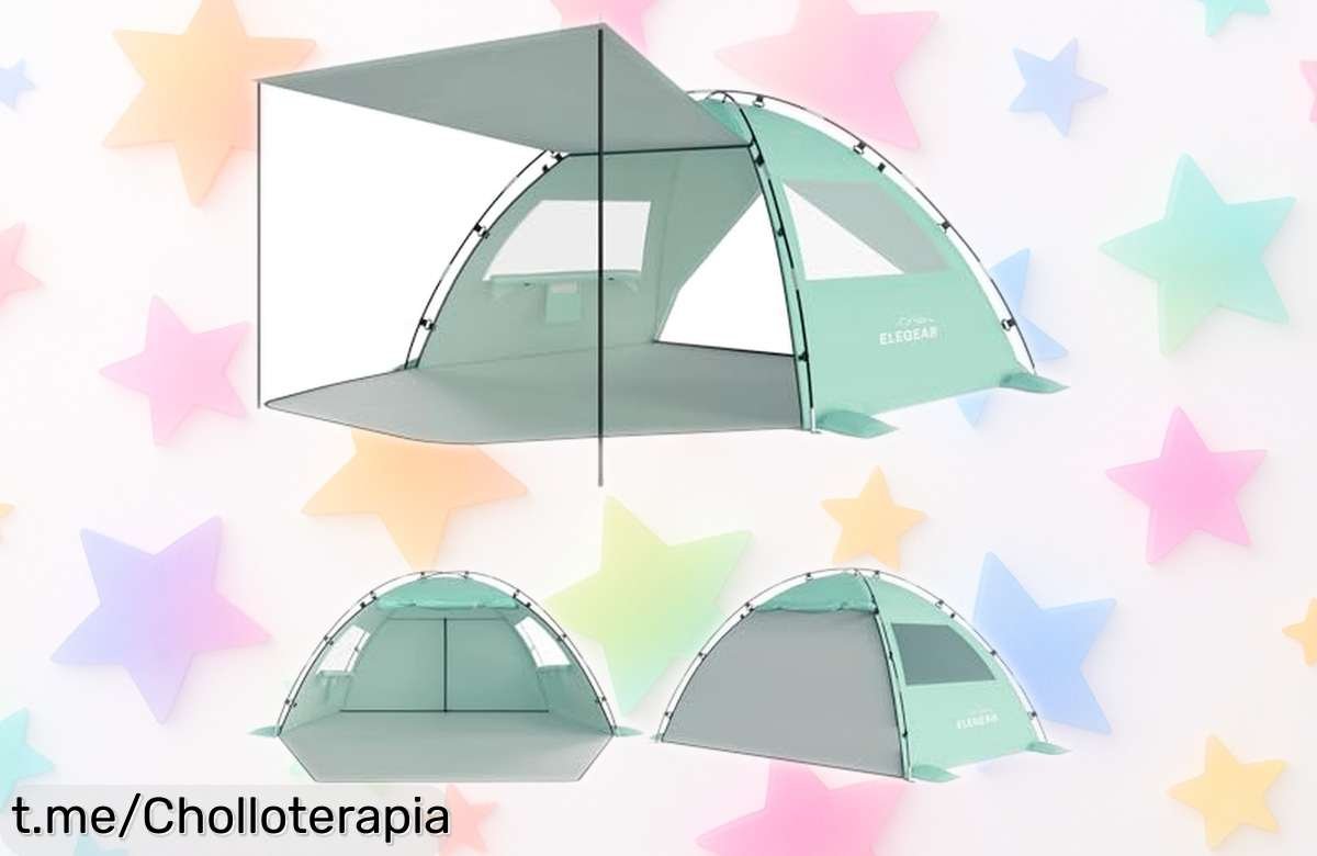 Impresionante tienda de playa Elegear para 45 personas a precio loco, protección solar UPF50+ y resistente al viento; ¡prepara tus días familiares inolvidables ya!