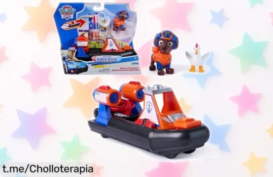 Increíble aerodeslizador de rescate Paw Patrol con Zuma y Chickaletta, ¡disponible a un precio regalado! Las aventuras nunca fueron tan emocionantes para tus peques.