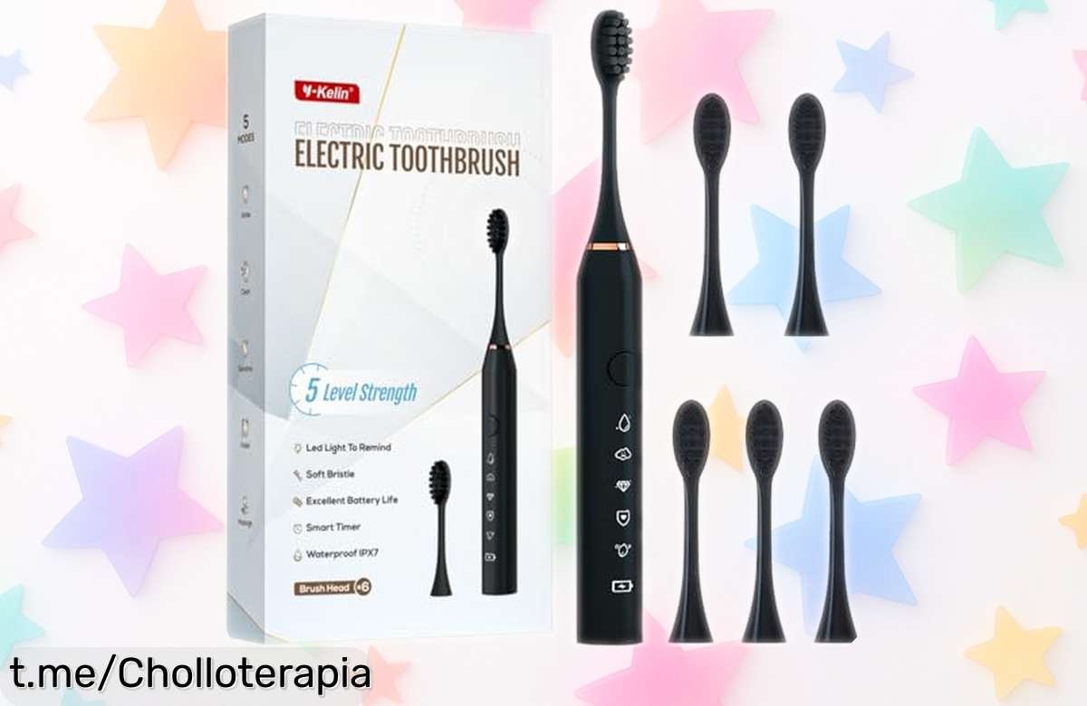 Increíble cepillo de dientes eléctrico sónico con 6 cabezales Dupont y batería que dura un mes, ¡tu sonrisa brillará sin gastar una fortuna! No esperes más.