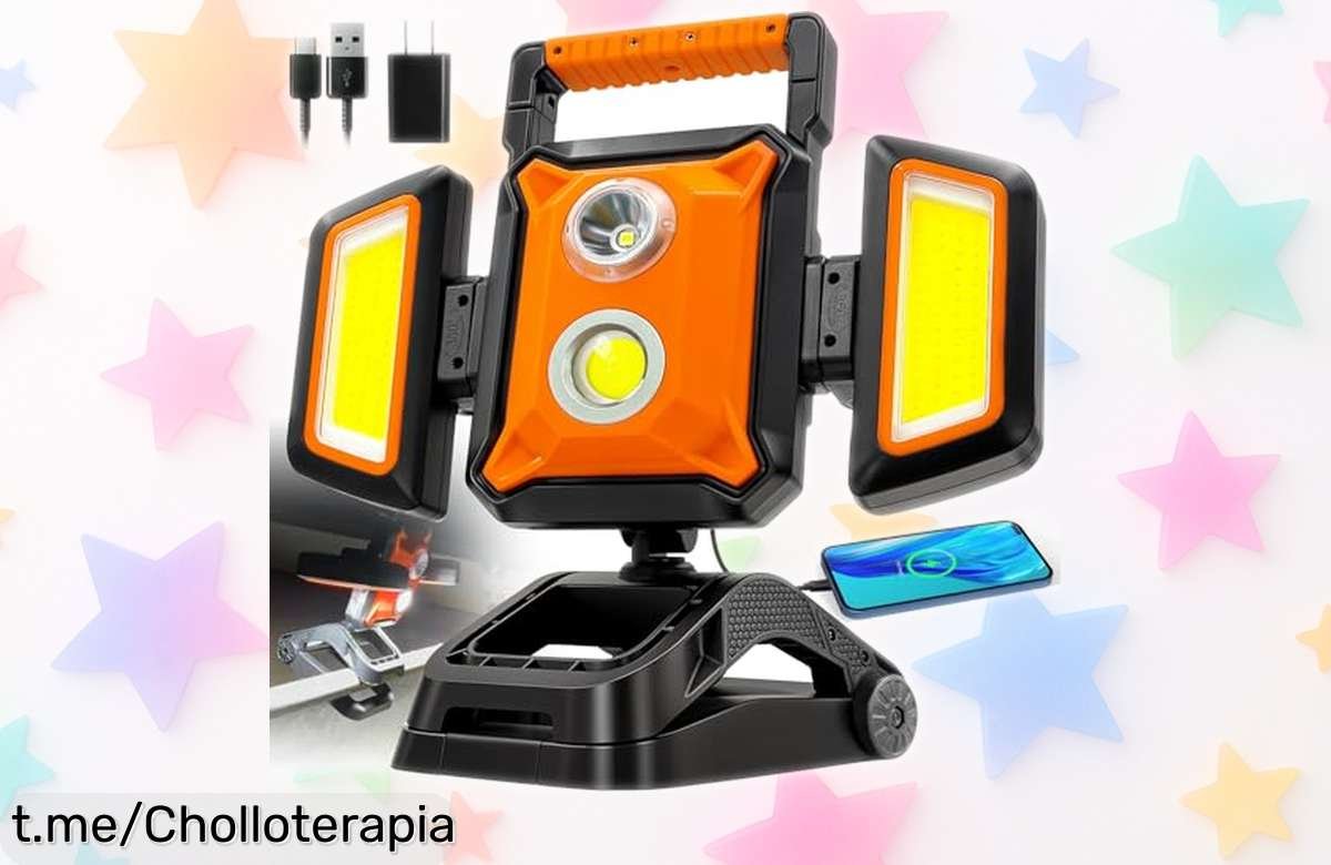Increíble foco LED recargable Sylstar 40W con base magnética y pinza, ¡ofertón para iluminar tu vida y cargar tu móvil! No dejes escapar esta oportunidad única.