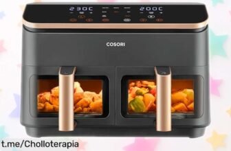 Increíble freidora de aire grande Cosori con doble cesta y ventana. ¡Cocina dos platos a la vez, sin mezclar sabores! Oferta impresionante que no podrás dejar pasar.