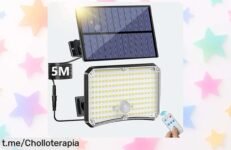 Increíble lámpara solar para exteriores con 200 LED y detector de movimiento, ¡alta luz para tu jardín a un precio que vuela! No te quedes sin la tuya y dale vida a tus noches.