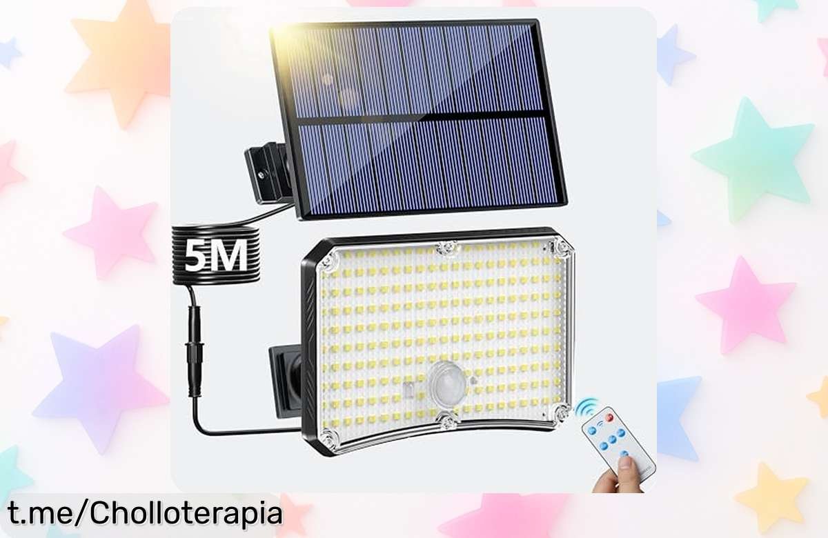 Increíble lámpara solar para exteriores con 200 LED y detector de movimiento, ¡alta luz para tu jardín a un precio que vuela! No te quedes sin la tuya y dale vida a tus noches.