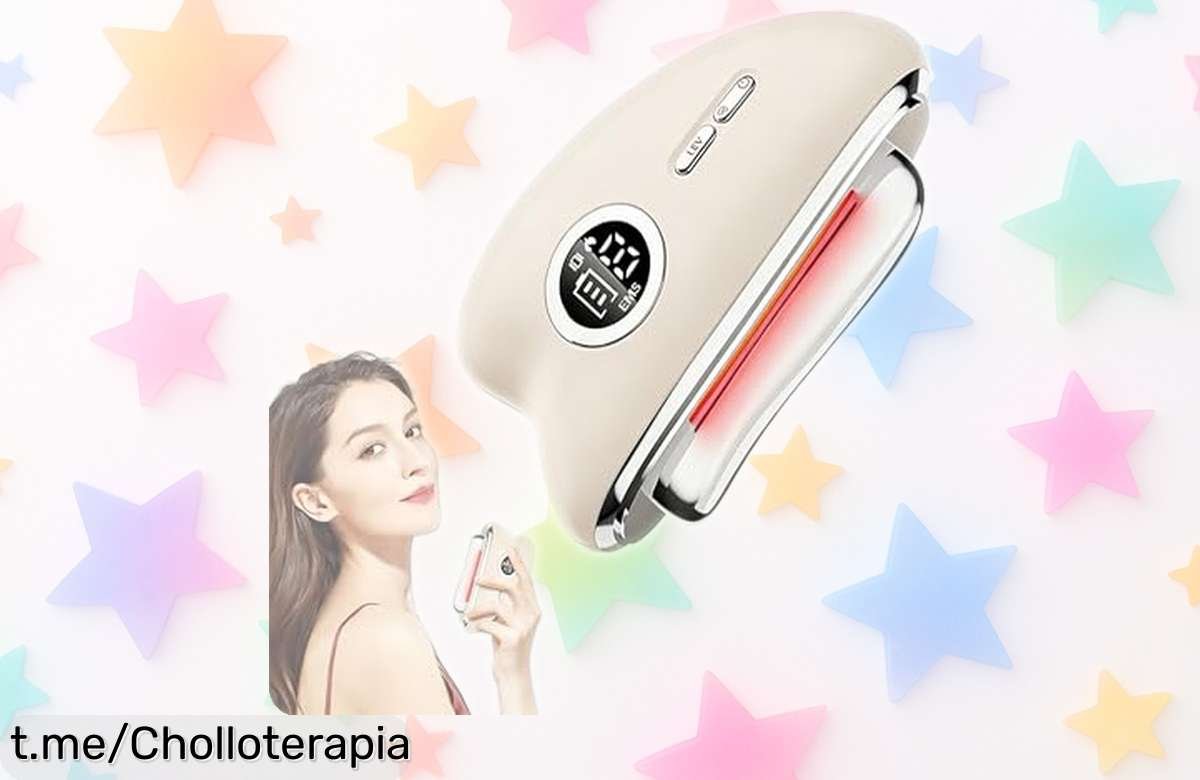 Increíble masajeador facial EMS Gua Sha con calor y luz, ¡un chollo que hará brillar tu piel sin arrugas! No dejes pasar esta oportunidad para verte aún más radiante.
