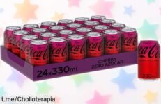 Increíble pack de 24 latas de CocaCola Zero sabor cherry, ¡preciosa oferta que no te puedes perder! Comparte la frescura y disfruta sin remordimientos.