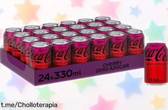 Increíble pack de 24 latas de CocaCola Zero sabor cherry, ¡preciosa oferta que no te puedes perder! Comparte la frescura y disfruta sin remordimientos.