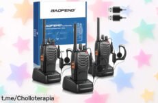 Increíble pack de 3 walkie talkies Baofeng, ¡habla hasta 4 km con voz clara y linterna LED! Aprovecha esta oferta única antes de que se acabe.
