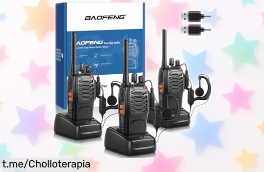 Increíble pack de 3 walkie talkies Baofeng, ¡habla hasta 4 km con voz clara y linterna LED! Aprovecha esta oferta única antes de que se acabe.