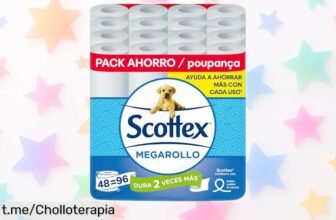 Increíble pack de 48 rollos de papel higiénico Scottex Megarollo, ¡ten siempre reservas a mano y aprovecha este precio rebajado que no podrás dejar pasar!