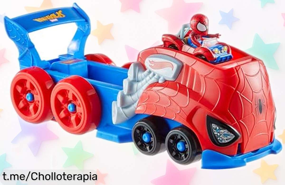 Increíble pack de juego de pista Hot Wheels con vehículo SpiderMan para carreras sin límite, ¡super chollo para que los peques se diviertan a lo grande y vivan la emoción!