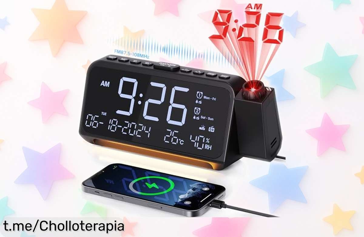 Increíble radio despertador Mesqool con proyector giratorio y cargador USB, ¡aprovecha este ofertón que iluminará tus mañanas!