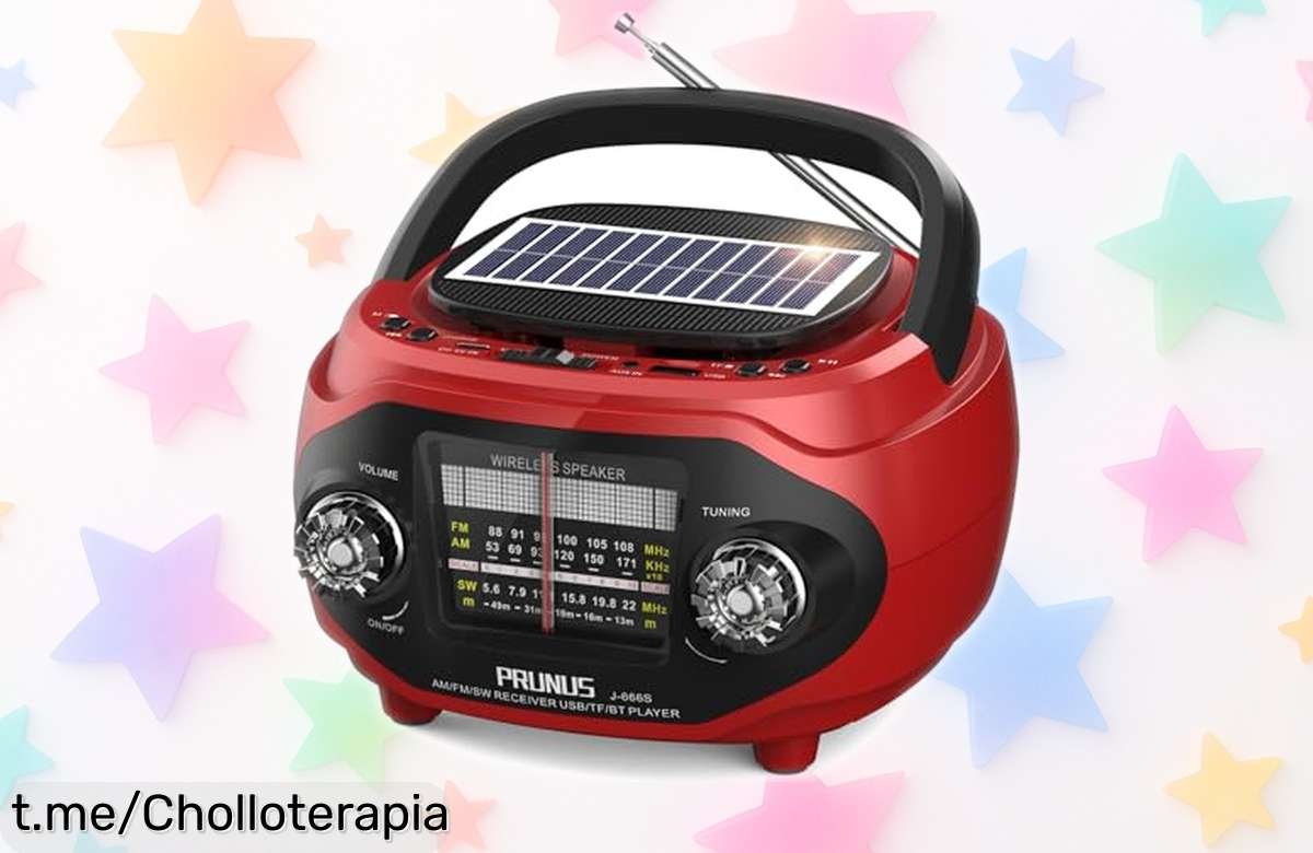 Increíble radio portátil PRUNUS J666 con Bluetooth y batería solar a un precio rebajado; ¡la música que amas en cualquier rincón, no te lo pierdas!