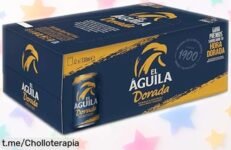 Increíble tanda de 12 latas de El Águila Dorada, cerveza lager con un sabor suave y cítrico, ahora a un precio que te hará sonreír y llenar la nevera al instante.