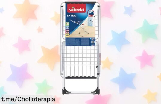 Increíble tendedero de acero Vileda Extra SIOC con ruedas, ¡ahorra espacio y saca hasta 20 metros de ropa en un instante! No te pierdas este precio rebajado que no se repite.