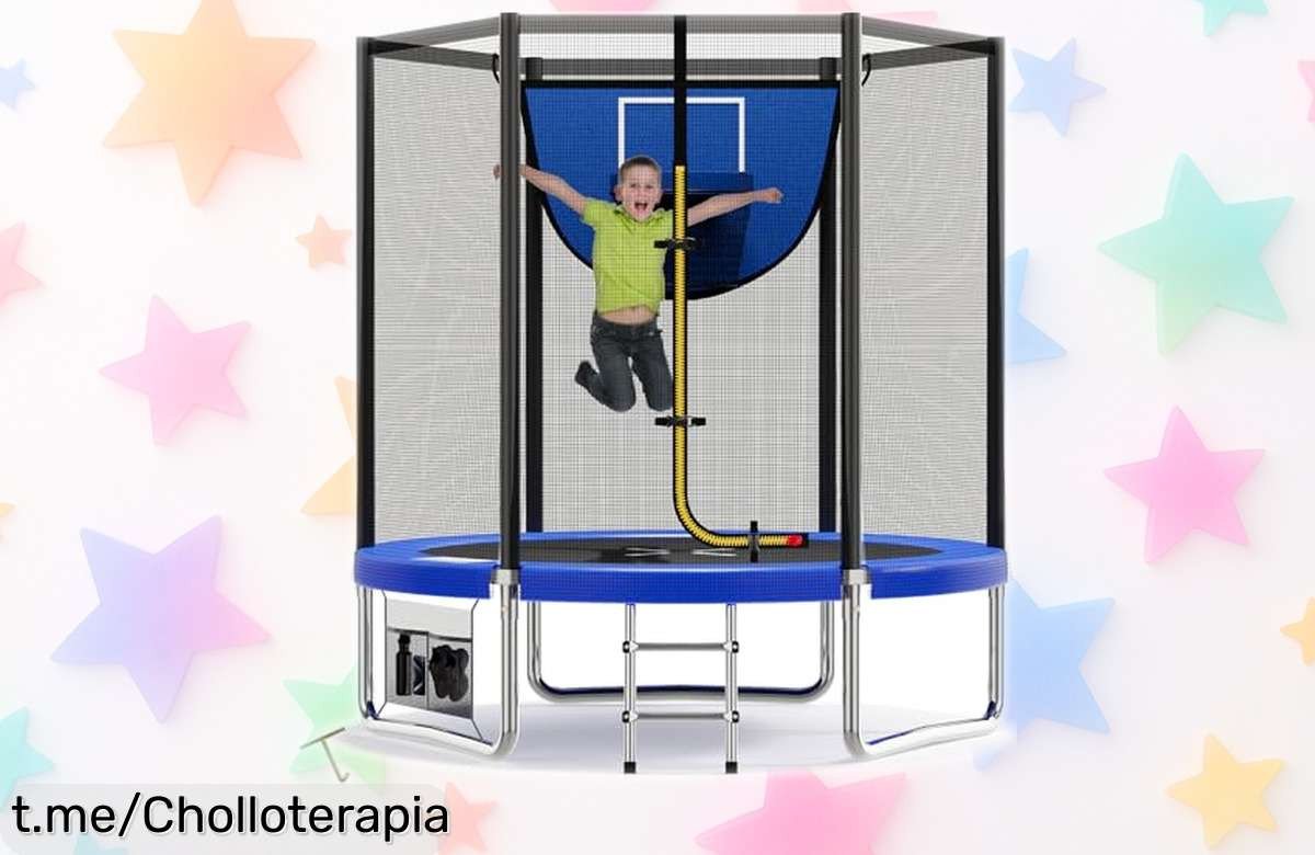 Increíble trampolín de jardín Devoko con canasta y red de seguridad, ¡ofertón para que los peques salten felices todo el día! No te quedes sin esta diversión que les encantará.