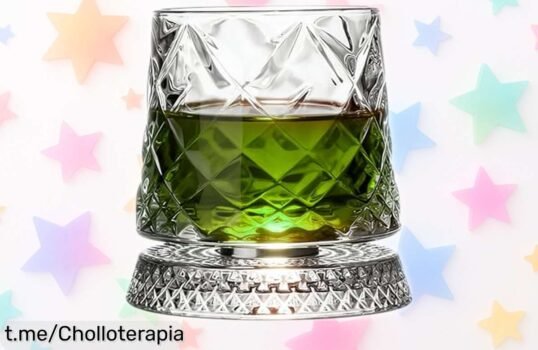Increíble vaso de whisky giratorio con diseño vintage y base antiderrames ¡Un regalazo para tu hogar o bar a un precio de ganga que no puedes dejar pasar!