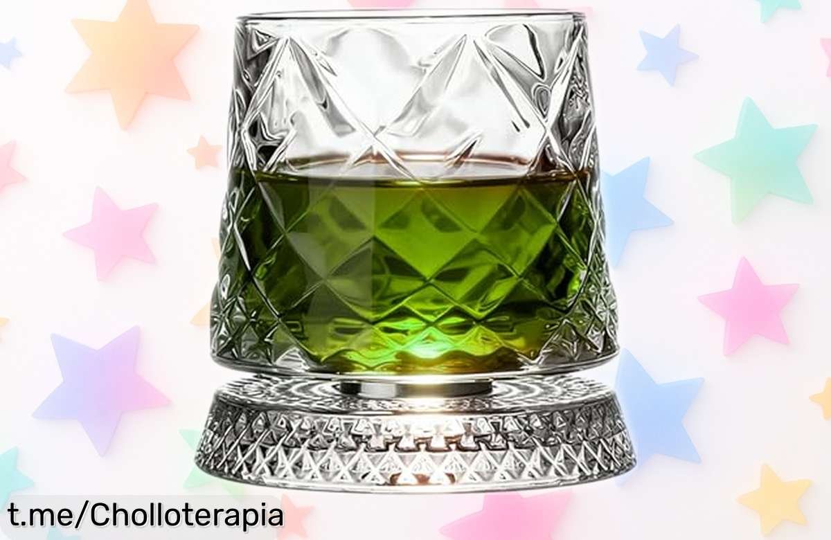 Increíble vaso de whisky giratorio con diseño vintage y base antiderrames ¡Un regalazo para tu hogar o bar a un precio de ganga que no puedes dejar pasar!