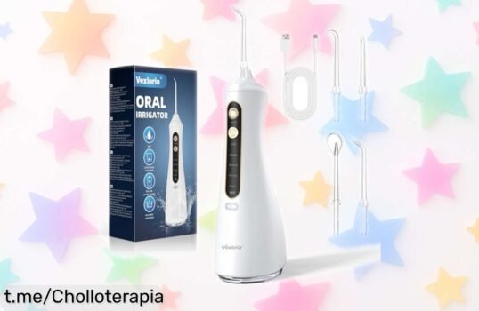 Irrigador dental portátil Vexloria con 4 boquillas y 5 modos, ¡ahora a precio regalado para que luzcas una sonrisa radiante en cualquier lugar!