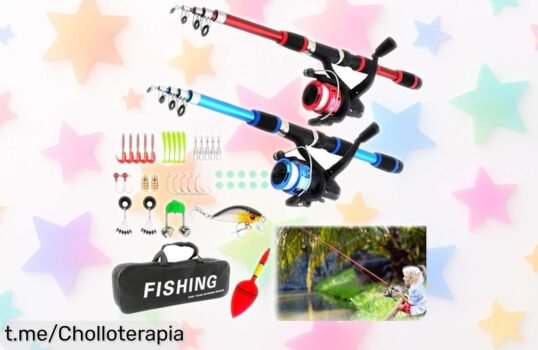 Juego de 2 cañas de pescar telescópicas para niños, diversión garantizada en cada aventura y con un precio nunca visto, ¡haz que sus risas resuenen!