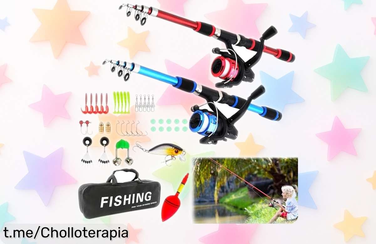 Juego de 2 cañas de pescar telescópicas para niños, diversión garantizada en cada aventura y con un precio nunca visto, ¡haz que sus risas resuenen!