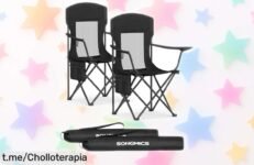Juego de 2 sillas plegables SONGMICS con portavasos y reposabrazos, ¡ahora a un precio loco! Disfruta del aire libre cómodamente antes que se agoten.