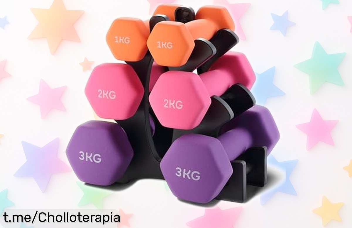 Juego de mancuernas hexagonales TEENO con soporte, ¡preparadas para ayudarte a ponerte fuerte en casa! Aprovecha este ofertón y empieza tu transformación hoy mismo.