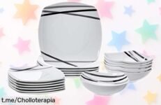 Juego de vajilla Amazon Basics para 6 personas a precio increíble, disfraza tu mesa con estilo y celebra cada comida como una gran ocasión. ¡No te lo pierdas!