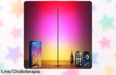 Lámpara de pie LED regulable que baila al ritmo de tu música; controla miles de colores desde el sofá y aprovecha este chollo para iluminar tus mejores momentos en casa.