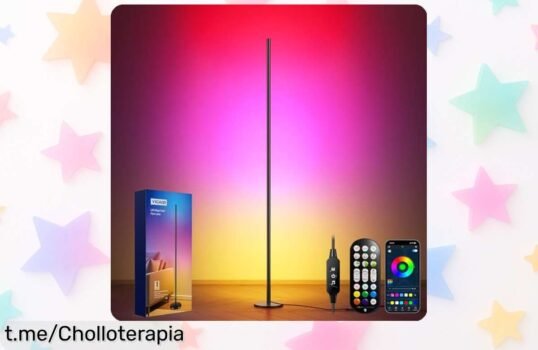 Lámpara de pie LED regulable que baila al ritmo de tu música; controla miles de colores desde el sofá y aprovecha este chollo para iluminar tus mejores momentos en casa.